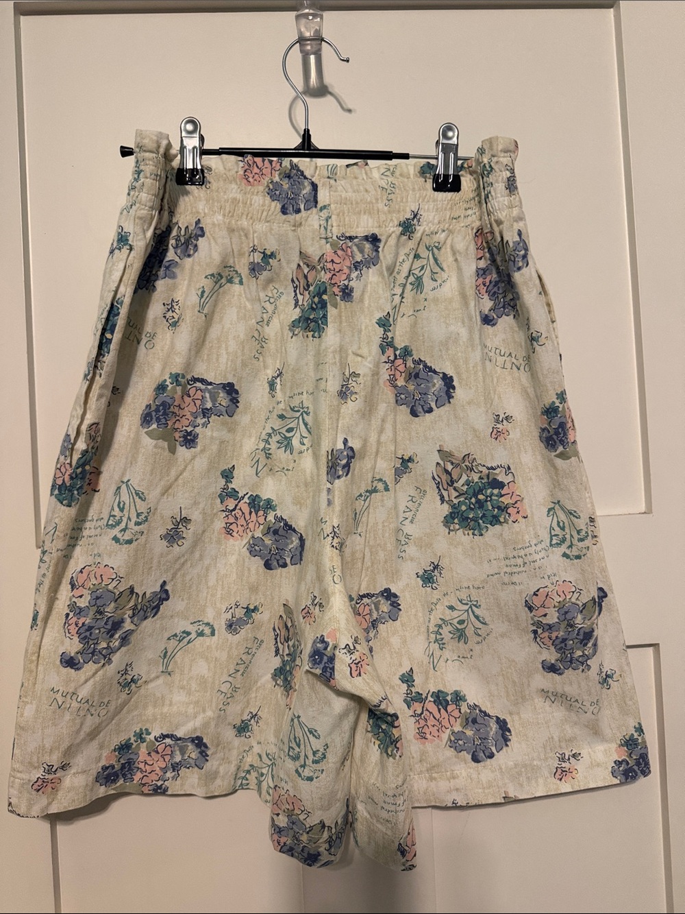 Citysport Vintage Floral Cotton Shorts in Cream with Blue & Teal Print size L - Picture 4 of 9